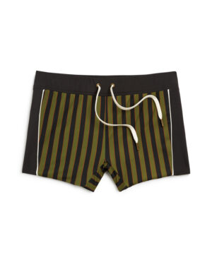 A Cassis Square Cut Swim Brief - Arbequina by Dandy Del Mar with a drawstring waistband.