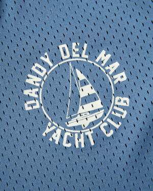The Dandy Del Mar Kaena Mesh Tee - Annapolis logo on a blue shirt.